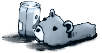 Плюшевый домашний тапочек в виде животного (вероятно, медведя) рядом с алюминиевой банкой